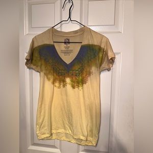 FRZ Women’s Top Size Medium Abstract Colorful Butterfly In Cream Cotton Blend